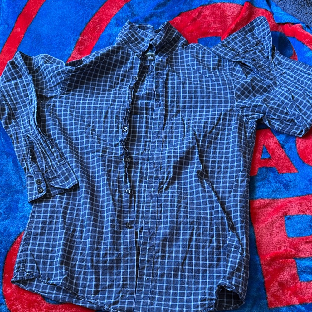Claiborne Blue Grid Pattern Dress Shirt